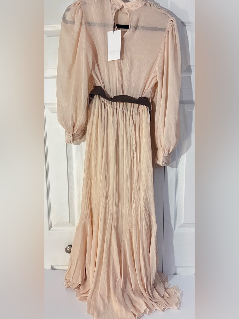 ZARA Cream Pleated Ruffled Boho Maxi Dress with Long Puff Sleeves - Picture 16 of 16